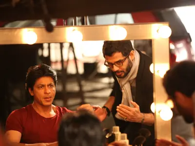 Bappaditya Roy behind the scenes with Shah Rukh Khan during a Hyundai commercial shoot